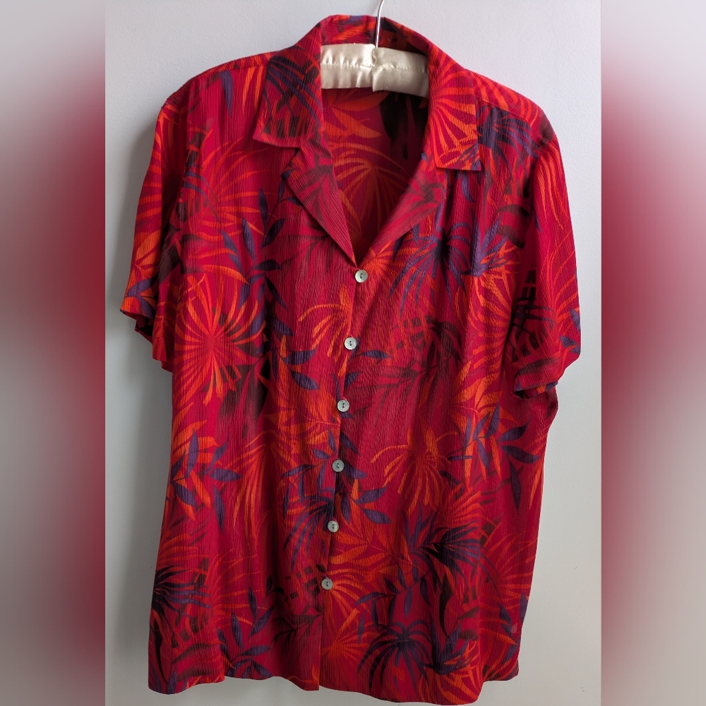 Like new... Y2K Vintage Silk Vibrant Print Amanda Smith Oversized Blouse Size L
